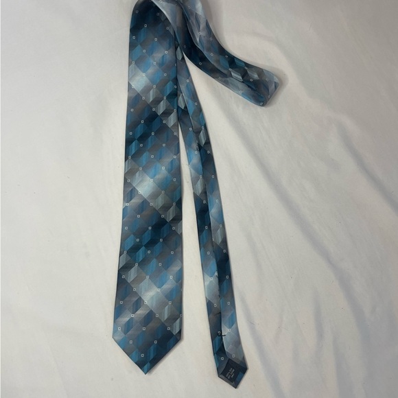 Vintage Pierre Cardin Necktie Tie Classic Size Blue/Silver/Black Geometric Sill - Picture 5 of 8
